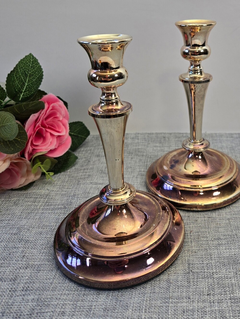 Vintage Brass Copper Candle Sticks 7" Tall Set of 2 Made in Japan